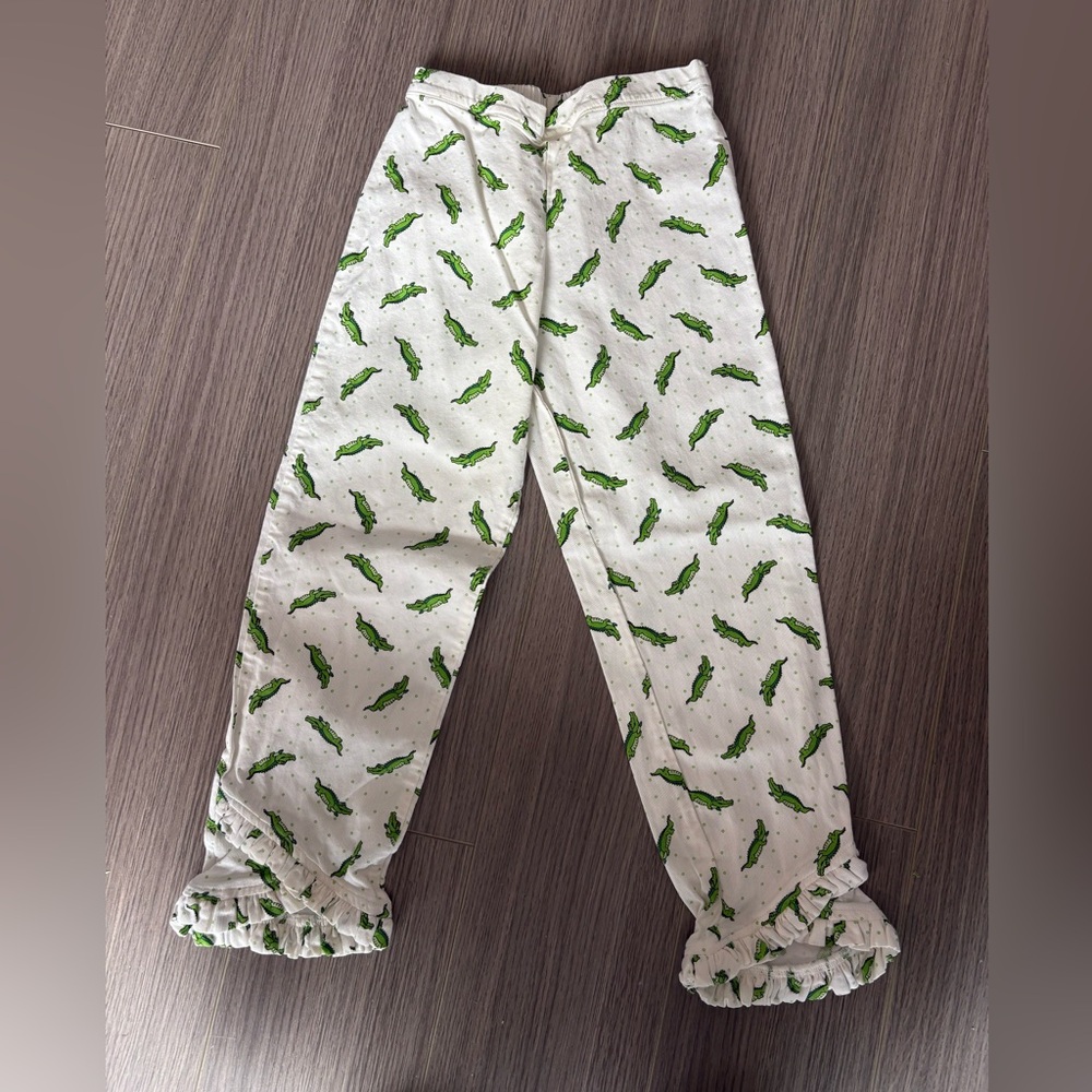 Kids Alligator Print Pants - Green and White
